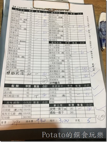 府城騷烤家的菜單